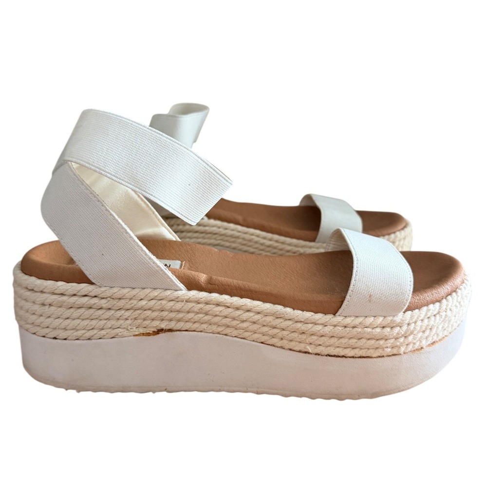 Steve Madden Sandals Womens 7 Adriana White Platform Espadrille Elastic Straps